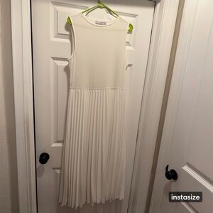 Mango Cream Sleeveless Pleated Midi Dress